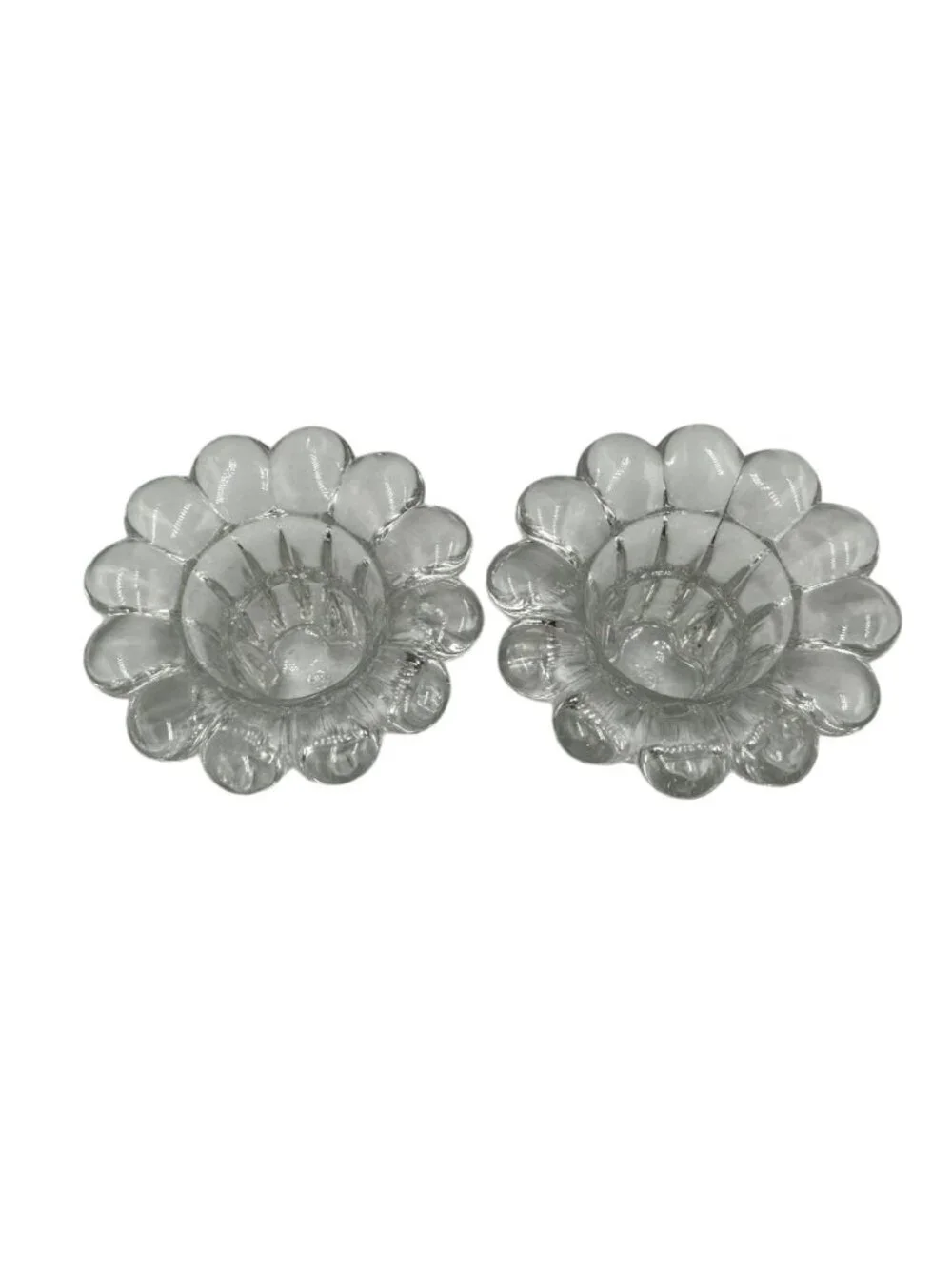 Set Of Fostoria American Crystal Candleholders Clear Scalloped Edge Glass